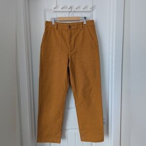 Beaton Linen Wide-Leg Flare Jeans in Mustard Brown